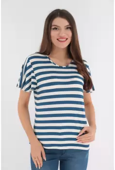 Bluza din bumbac cu dungi albastre si ivory imagine