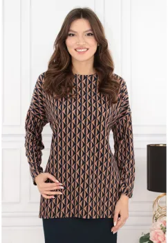 Bluza din bumbac cu print geometric negru-bej imagine
