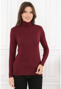 Bluza din bumbac grena cu guler inalt imagine