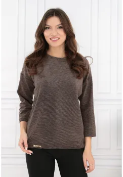 Bluza din jerse maro cu dungi fine imagine