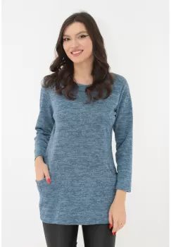 Bluza din jerse moale bleu cu buzunare imagine