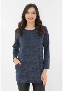 Bluza din jerse moale bleumarin cu buzunare imagine