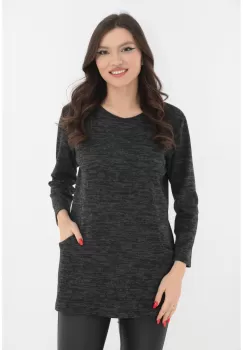 Bluza din jerse moale gri-antracit cu buzunare imagine