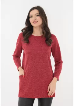 Bluza din jerse moale rosu cu buzunare imagine