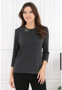 Bluza din lana gri-antracit cu fundita aurie la decolteu imagine