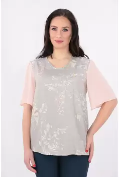 Bluza din vascoza gri cu maneci din voal roz imagine