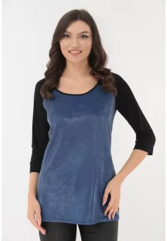Bluza din vascoza neagra cu glitter albastru imagine