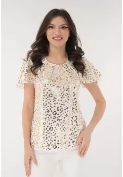 Bluza eleganta alba cu print auriu imagine