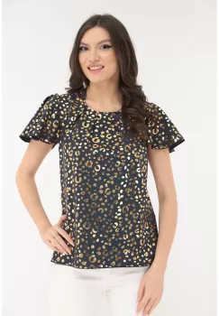 Bluza eleganta bleumarin cu print auriu imagine