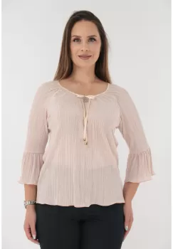 Bluza eleganta din matase plisata roz-pudra imagine