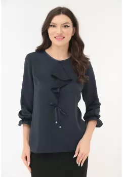 Bluza eleganta din voal bleumarin cu jabou si fundita imagine