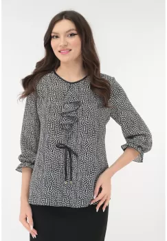Bluza eleganta din voal negru cu buline albe si jabou cu fundita imagine