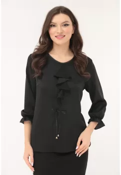 Bluza eleganta din voal negru cu jabou si fundita imagine
