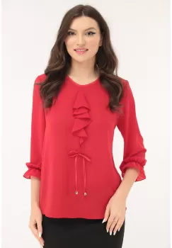 Bluza eleganta din voal rosu cu jabou si fundita imagine
