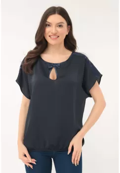 Bluza eleganta din voal satinat cu paiete bleumarin imagine