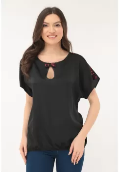 Bluza eleganta din voal satinat cu paiete rosii imagine