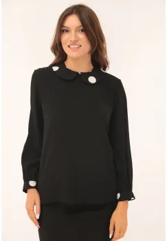 Bluza eleganta neagra cu buline la guler si mansete imagine