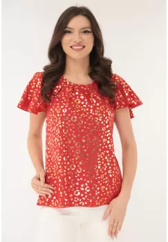 Bluza eleganta rosie cu print auriu imagine