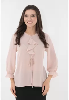 Bluza eleganta roz cu volan la decolteu imagine