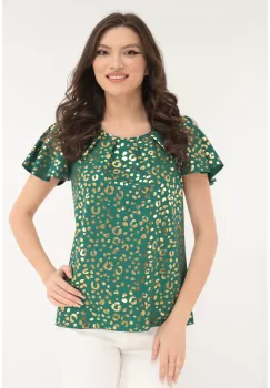 Bluza eleganta verde cu print auriu imagine
