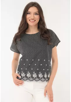 Bluza gri din bumbac cu broderie la tiv imagine
