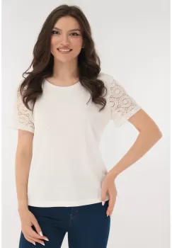 Bluza ivory cu buline mici aurii si maneci din dantela imagine