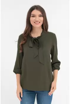 Bluza kaki cu fundita si maneci 3/4 imagine