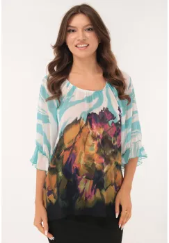 Bluza lejera albastra cu print abstract imagine