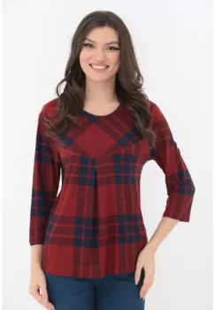 Bluza lejera bordo cu imprimeu in carouri bleumarin imagine