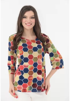 Bluza lejera cu romburi multicolore imprimate imagine
