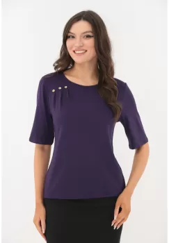 Bluza mov din vascoza cu pliuri asimetrice imagine