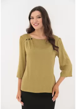 Bluza mustar cu buline si pliuri asimetrice imagine