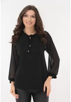 Bluza neagra cu guler incretit imagine