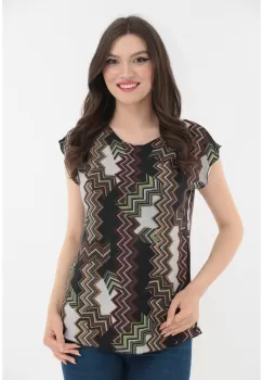 Bluza neagra cu print geometric maro-gri imagine