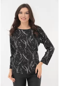 Bluza neagra din jerse cu print abstract gri imagine