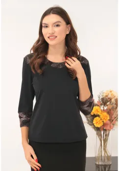Bluza neagra din vascoza cu insertii din lurex cu glitter imagine