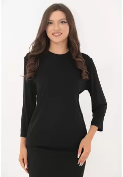 Bluza neagra din vascoza cu platca cu flori imagine