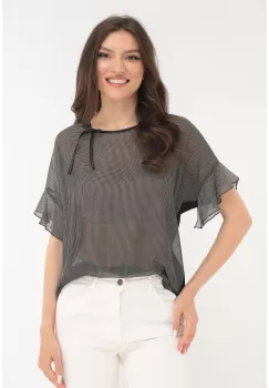 Bluza neagra din voal cu buline mici albe imagine