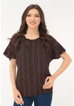 Bluza neagra din voal cu print geometric caramiziu imagine
