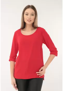 Bluza rosie din voal cu tiv asimetric imagine