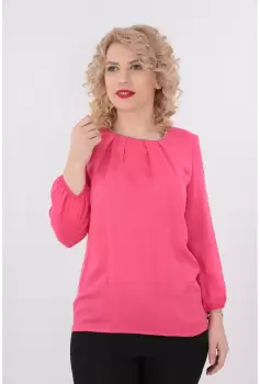 Bluza roz cu margelute argintii la decolteu imagine