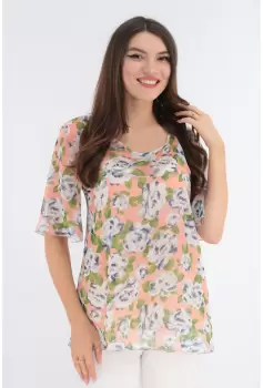 Bluza roz din voal cu print floral maxi imagine