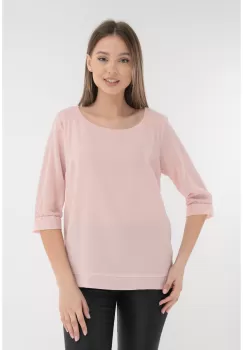 Bluza roz-pudra din voal cu tiv asimetric imagine