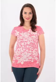 Bluza roz tricotata cu flori albe imagine