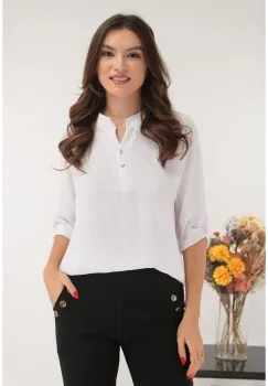 Bluza uni alba cu anchior si bride la maneci imagine