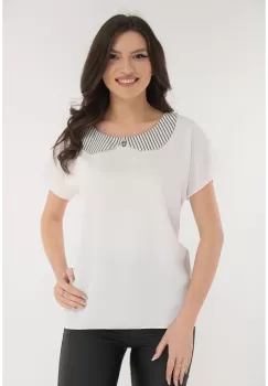 Bluza uni alba cu dungi la guler imagine