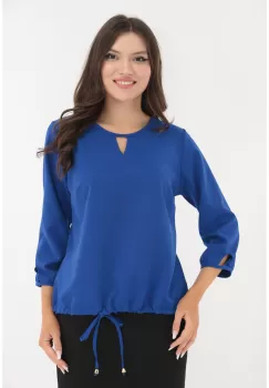 Bluza uni albastra cu decupaj la decolteu imagine