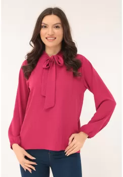Bluza uni fucsia cu esarfa la decolteu imagine