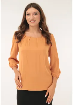 Bluza uni mustar cu pliuri la decolteu imagine