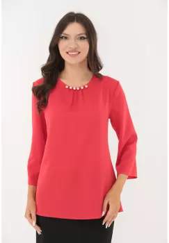 Bluza uni roz-grenadine cu perlute la decolteu imagine